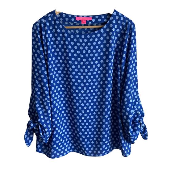 Lilly Pulitzer Langston Polka Dot Blouse Top Blue S - Picture 1 of 8